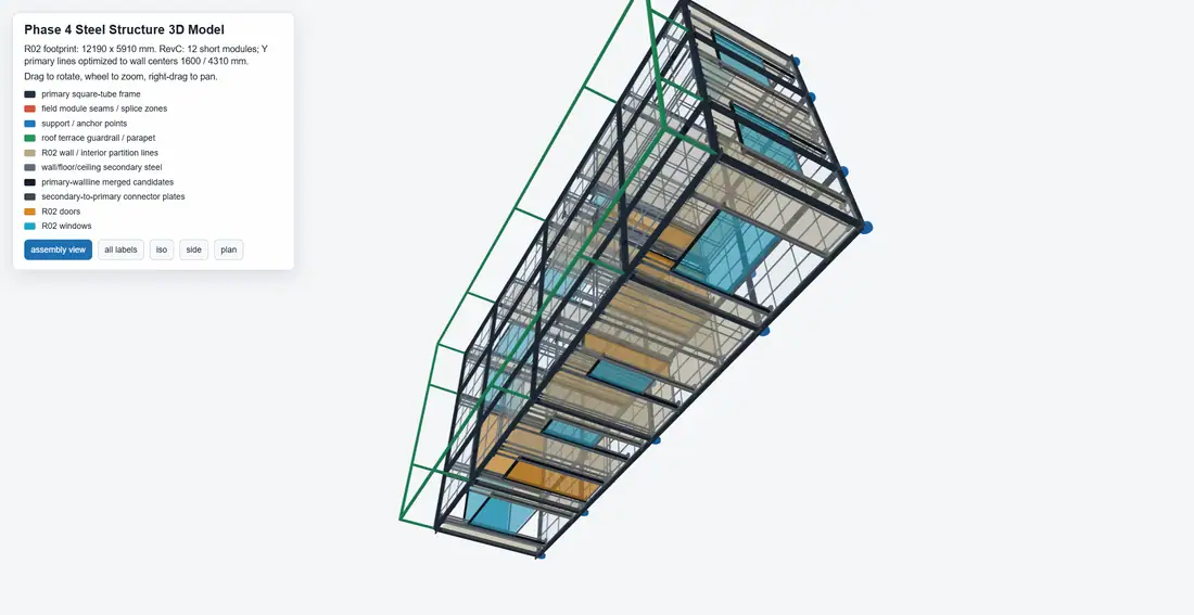 Steel frame overview from the KK Modular AI modular housing R&D model