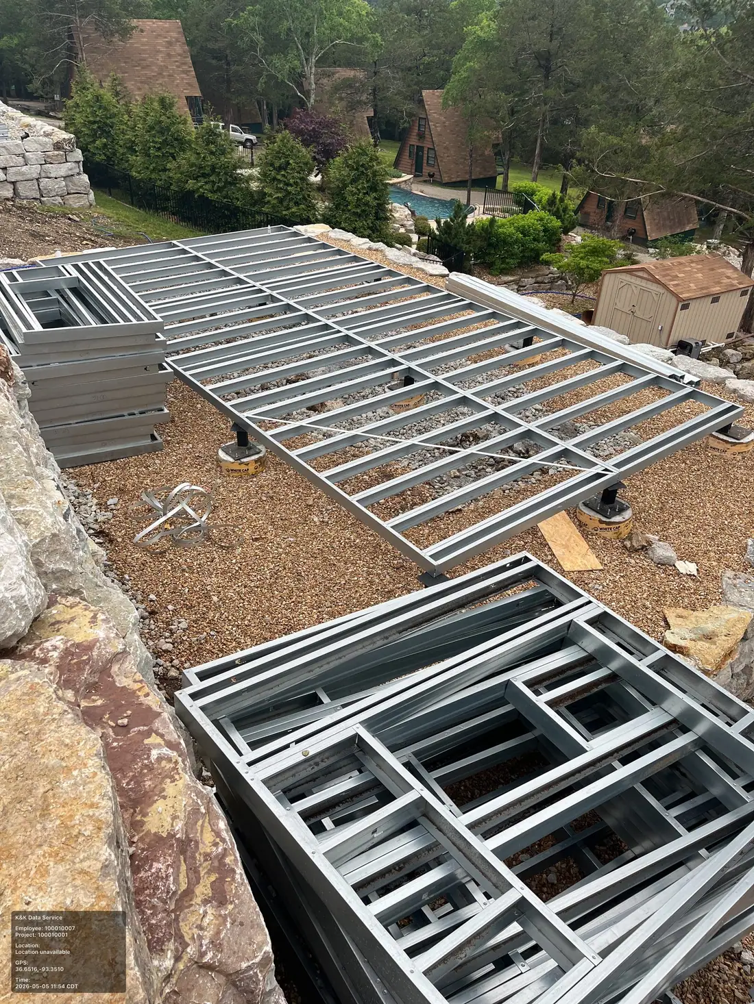 Prefab metal frame layout from a 2026 field site used to explain preparation before delivery