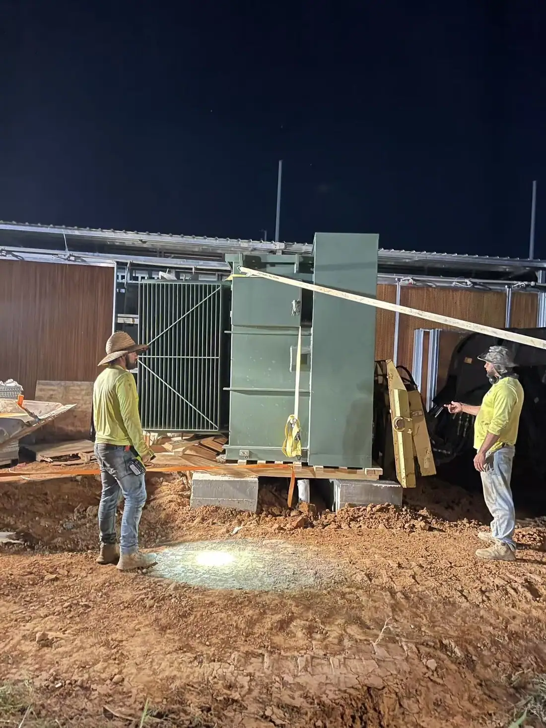Nighttime transformer placement and alignment at a modular data center site