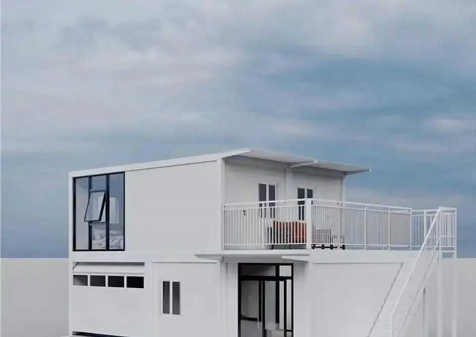 Two-floor modular duplex home exterior