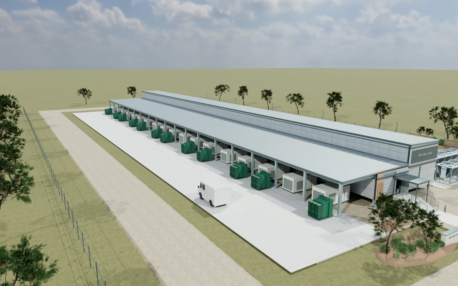 3D rendering of the power equipment side of the K&K data center